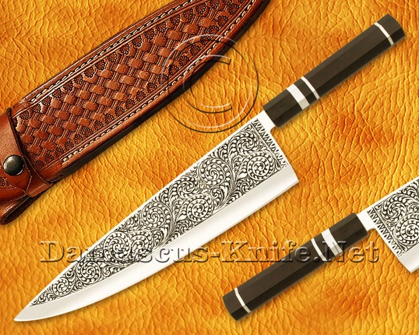 Personalized Engraving Stainless Steel Chef Knife Handmade Kitchen Gyuto Knife Ebony Wood 3 Steel Ring Handle