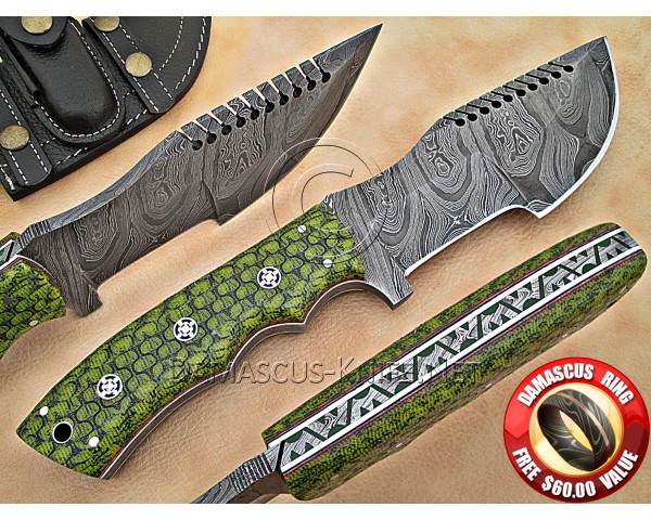 Personalized Handmade Damascus Steel Arts and Crafts Hunting and Survival Tracker Knife