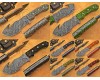 Lot of 7 Personalized Handmade Damascus Steel Gut Hook Arts and Crafts Hunting and Survival Tracker Knife