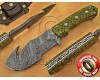 Personalized Handmade Damascus Steel Gut Hook Arts and Crafts Hunting and Survival Tracker Knife