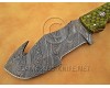 Personalized Handmade Damascus Steel Gut Hook Arts and Crafts Hunting and Survival Tracker Knife