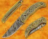 Personalized Hand Engraved Damascus Steel Arts and Crafts Pocket Folding Knife Brass Handle