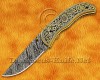 Personalized Hand Engraved Damascus Steel Arts and Crafts Pocket Folding Knife Brass Handle