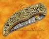 Personalized Hand Engraved Damascus Steel Arts and Crafts Pocket Folding Knife Brass Handle