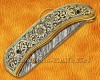 Personalized Hand Engraved Damascus Steel Arts and Crafts Pocket Folding Knife Brass Handle