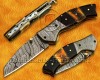 Personalized Handmade Damascus Steel Arts and Crafts Pocket Folding Knife Bull Horn Handle