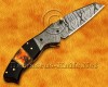 Personalized Handmade Damascus Steel Arts and Crafts Pocket Folding Knife Bull Horn Handle