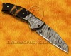 Personalized Handmade Damascus Steel Arts and Crafts Pocket Folding Knife Bull Horn Handle