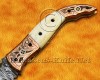 Personalized Handmade Damascus Steel Arts and Crafts Pocket Folding Knife Horn and Bone Handle