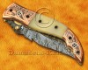 Personalized Handmade Damascus Steel Arts and Crafts Pocket Folding Knife Horn and Bone Handle