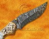 Personalized Scrimshaw Handmade Damascus Steel Arts and Crafts Pocket Folding Knife Bone Handle