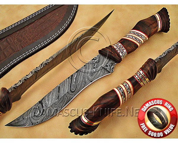 Personalized Handmade Damascus Steel Arts and Crafts Hunting and Survival Bowie Knife Rosewood Handle