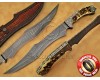 Personalized Handmade Damascus Steel Hunting and Survival Arts and Crafts Bowie Knife Stag Handle