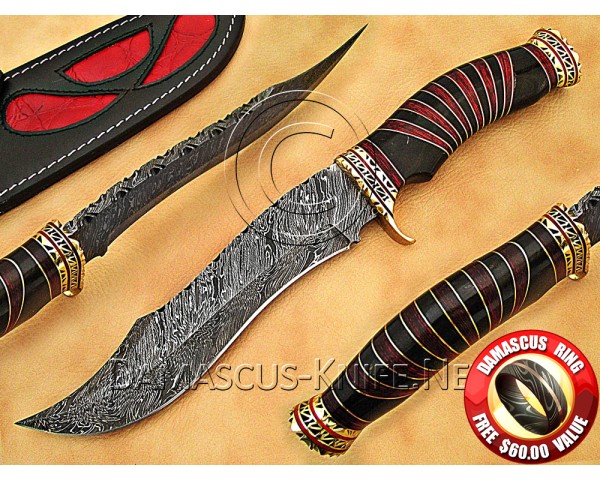 Personalized Handmade Damascus Steel Arts and Crafts Hunting and Survival Bowie Knife Horn Handle