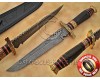 Personalized Handmade Damascus Steel Arts and Crafts Hunting and Survival Bowie Knife Horn Handle