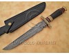 Personalized Handmade Damascus Steel Arts and Crafts Hunting and Survival Bowie Knife Horn Handle