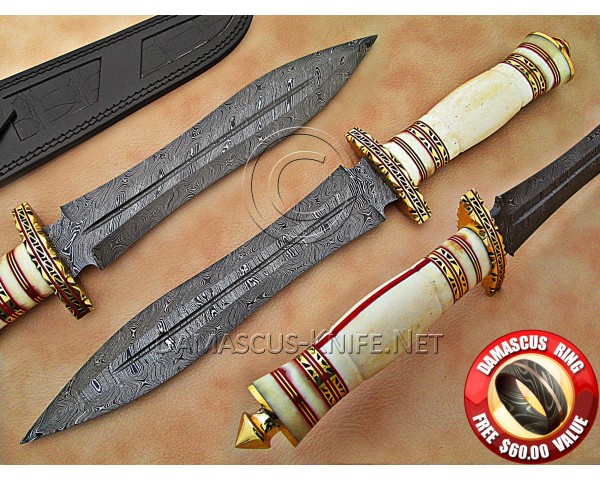 Personalized Handmade Damascus Steel Arts and Crafts Hunting and Survival Dagger Knife Bone Handle