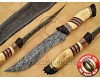 Personalized Handmade Damascus Steel Arts and Crafts Hunting and Survival Bowie Knife Bone Handle