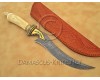 Personalized Handmade Damascus Steel Arts and Crafts Hunting and Survival Bowie Knife Bone Handle