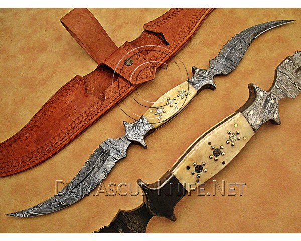 Personalized Handmade Damascus Steel Arts and Crafts Halide Hunting and Survival Knife Bone Handle