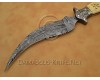 Personalized Handmade Damascus Steel Arts and Crafts Halide Hunting and Survival Knife Bone Handle