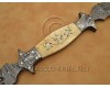 Personalized Handmade Damascus Steel Arts and Crafts Halide Hunting and Survival Knife Bone Handle