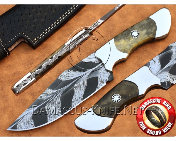 Personalized Handmade Damascus Mosaic Steel Arts and Crafts Hunting and Survival Skinner Knife