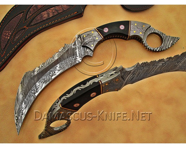 Personalized Handmade Damascus Steel Arts and Crafts Hunting and Survival Karambit Knife